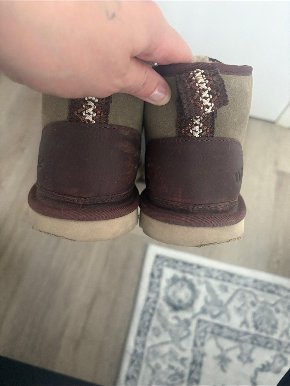 UGG Men's Tan Suede Chukka Boots with Burgundy Accents used twice glue stain
